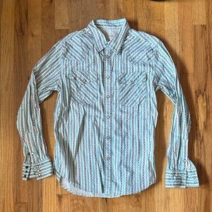 Tecovas Aqua and White Striped Men's Button-Down Western Shirt